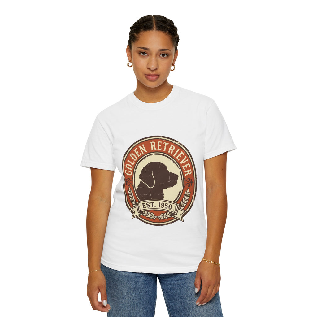 Golden Retriever Vintage Badge T-Shirt — Est. 1950 Dog Lover Tee